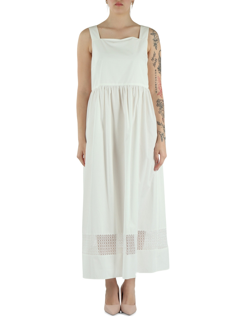 BIANCO | Abito lungo GOLA in popeline di cotone