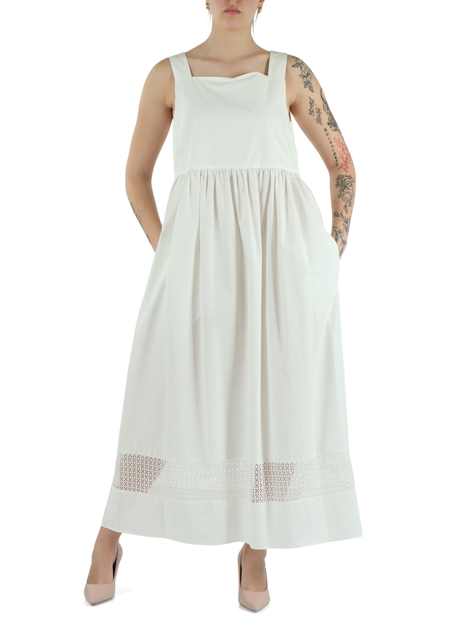 BIANCO | Abito lungo GOLA in popeline di cotone