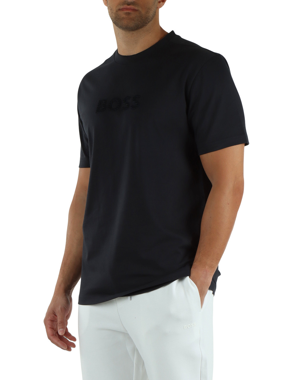 BLU SCURO | T-shirt in cotone con scritta logo a rilievo