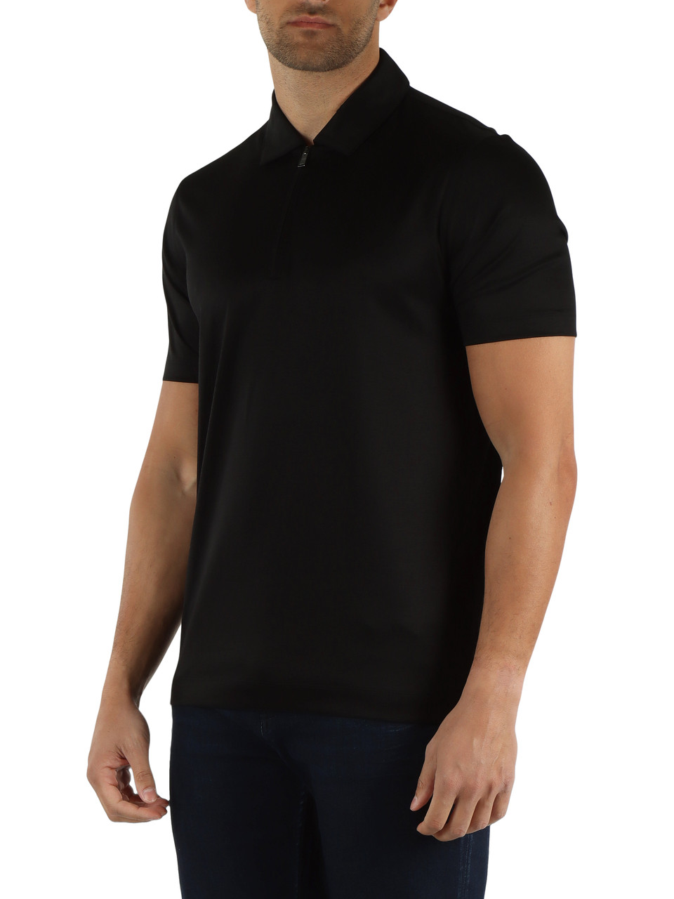 NERO | Polo con zip in lyocell e cotone