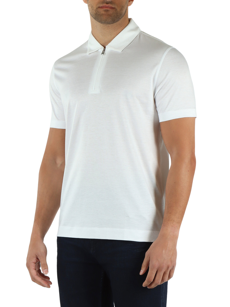 BIANCO | Polo con zip in lyocell e cotone