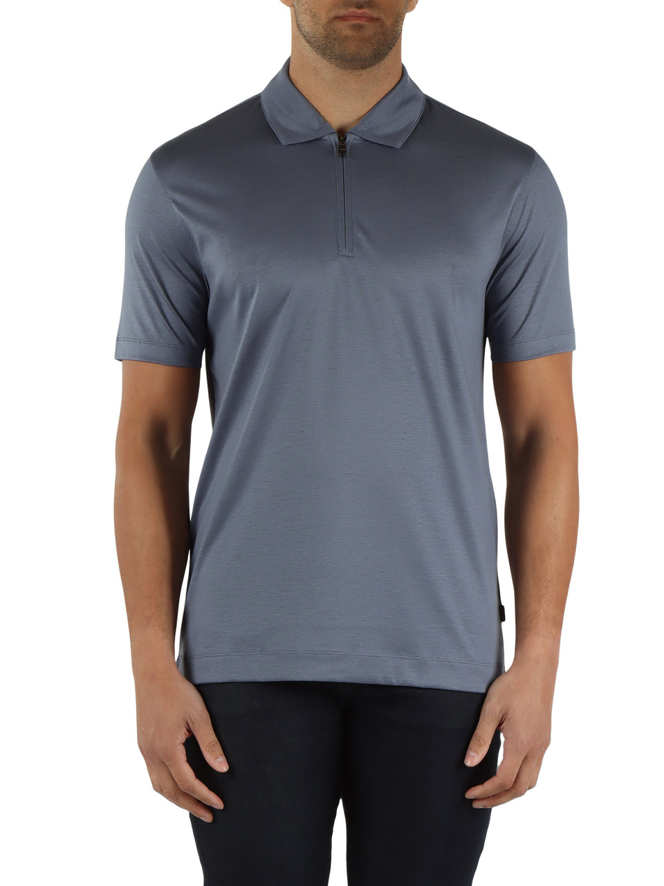 BLU CHIARO | Polo con zip in lyocell e cotone