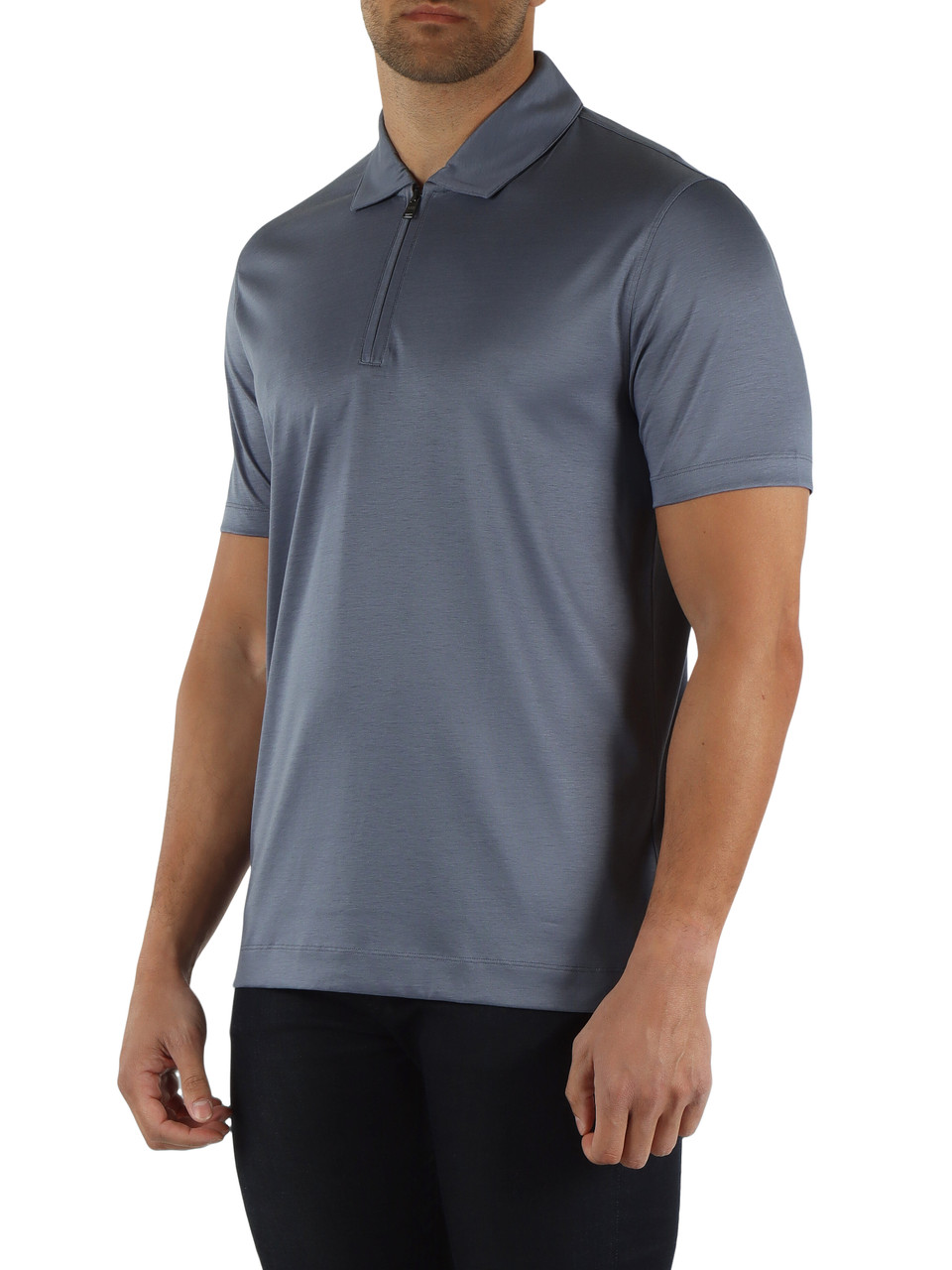 BLU CHIARO | Polo con zip in lyocell e cotone