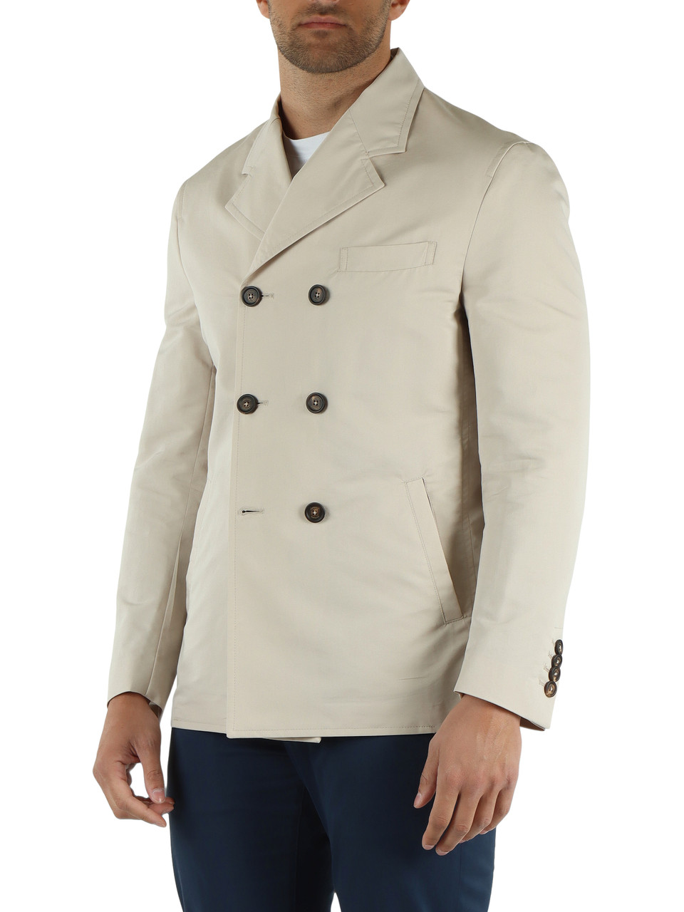 BEIGE | Caban regular fit in seta e cotone
