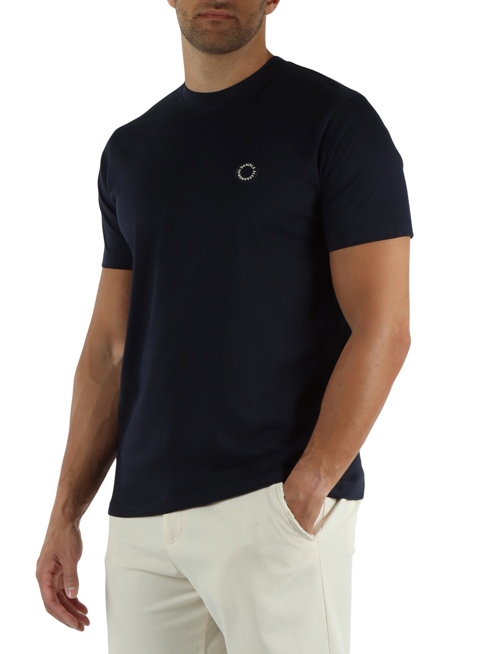 BLU SCURO | T-shirt in cotone con patch logo frontale