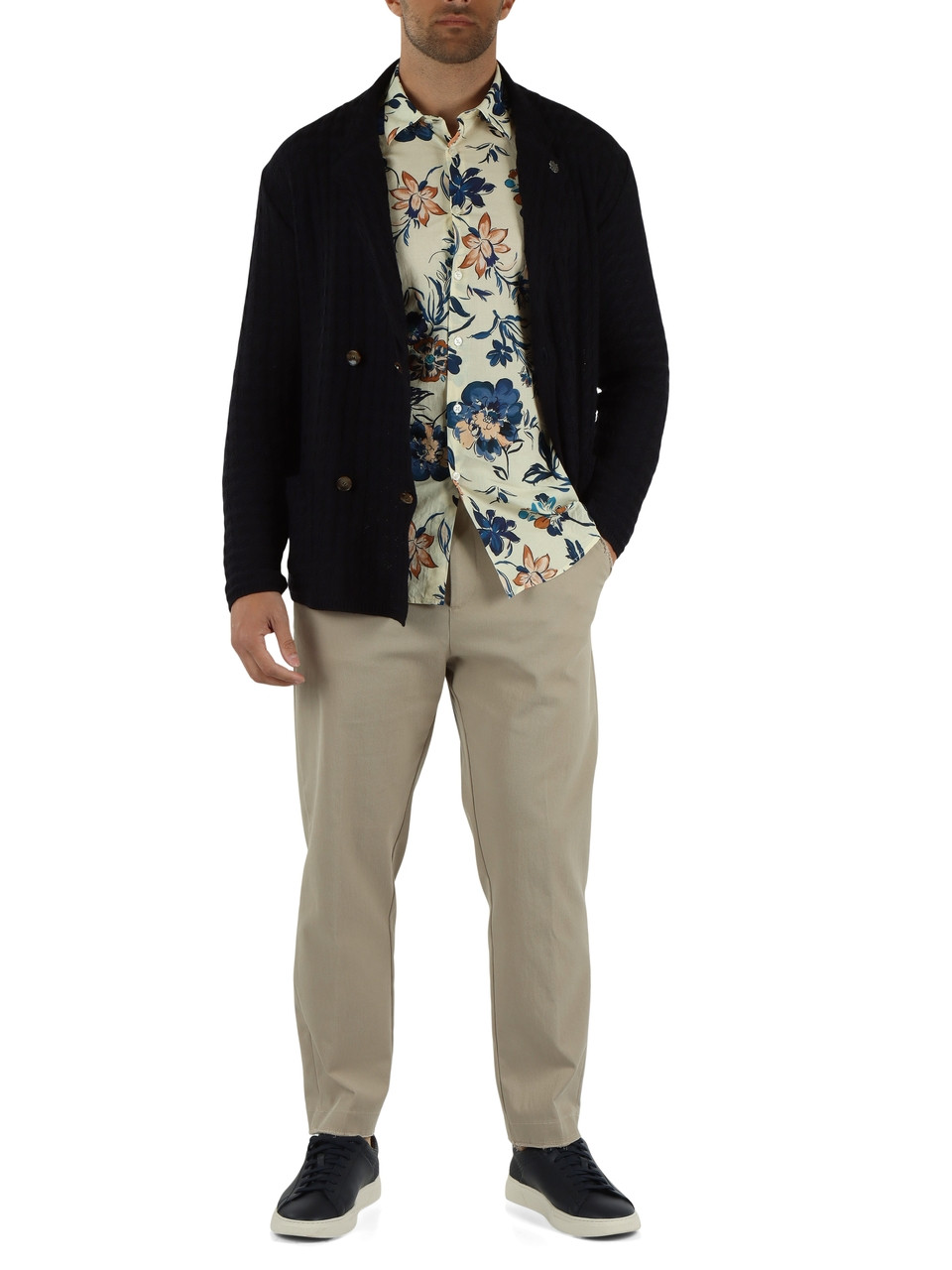 BLU SCURO | Cardigan doppiopetto in misto cotone