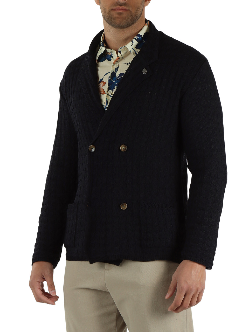BLU SCURO | Cardigan doppiopetto in misto cotone
