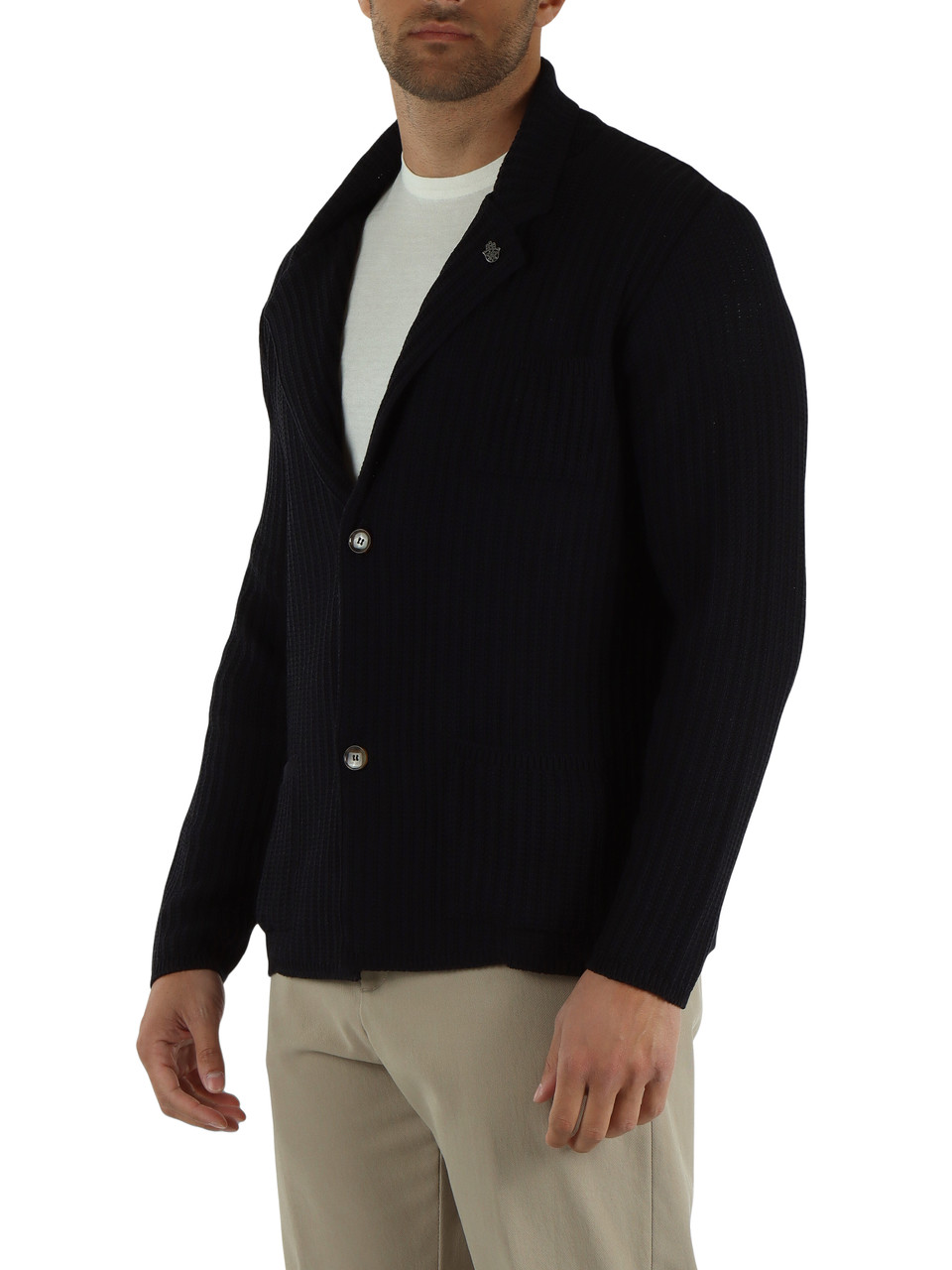 BLU SCURO | Cardigan doppiopetto in misto cotone