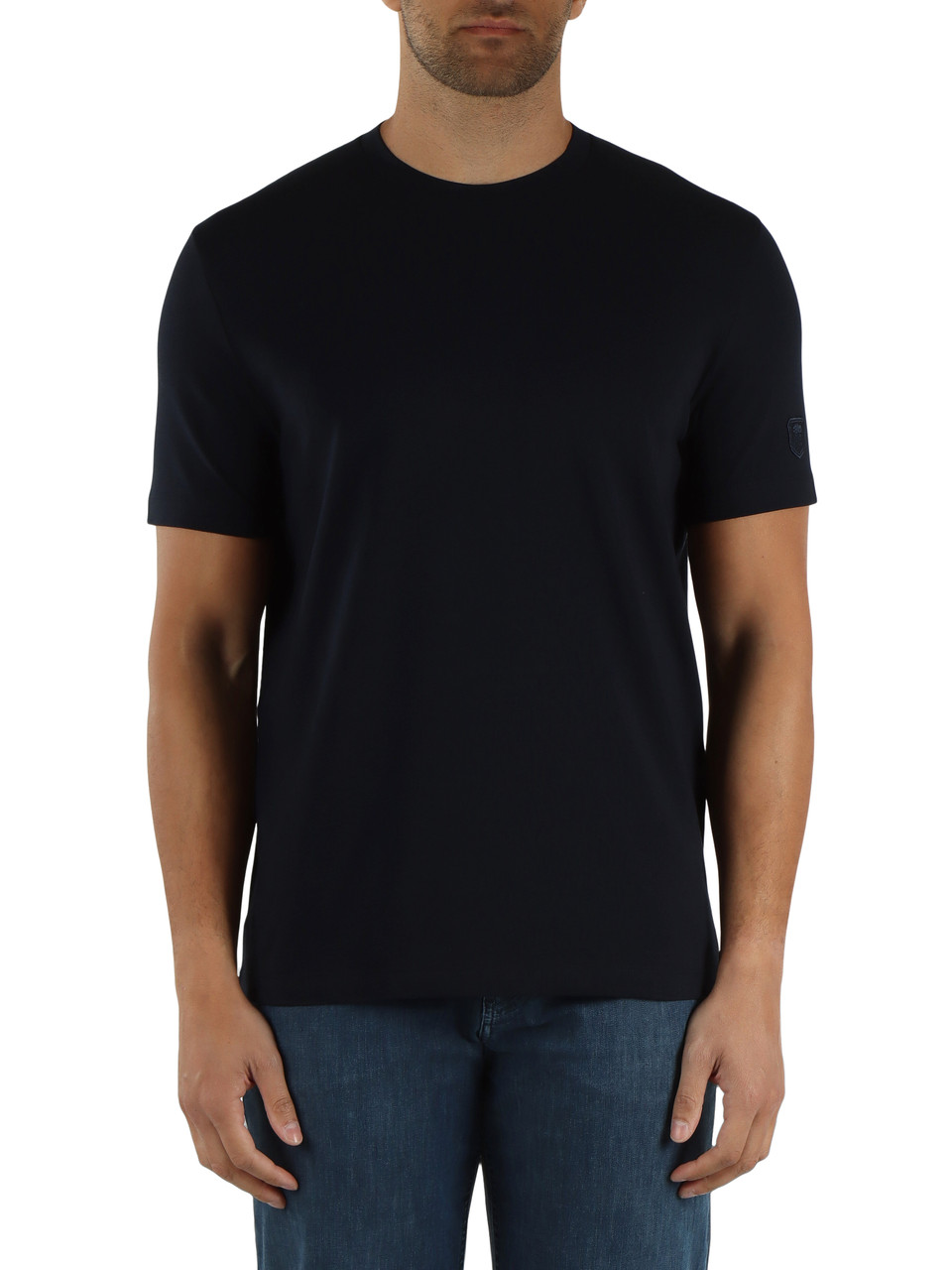BLU SCURO | T-shirt in cotone stretch con patch logo