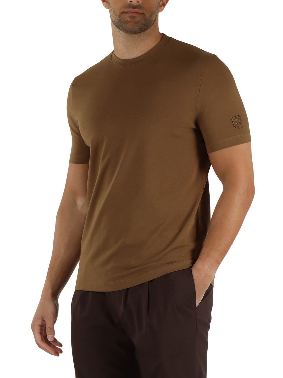 MARRONE CHIARO | T-shirt in cotone stretch con patch logo