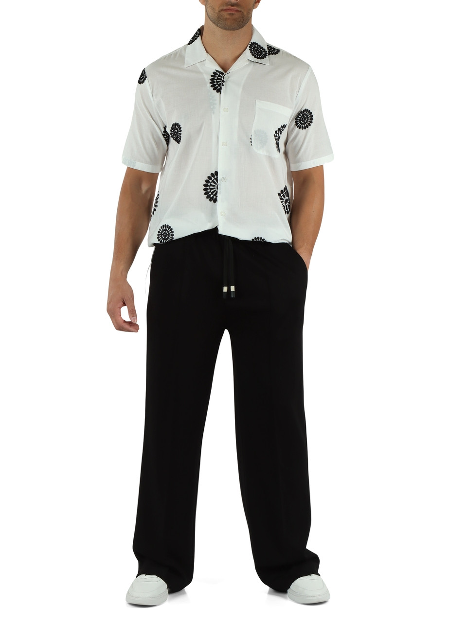 BIANCO | MAISON: Camicia manica corta con ricami