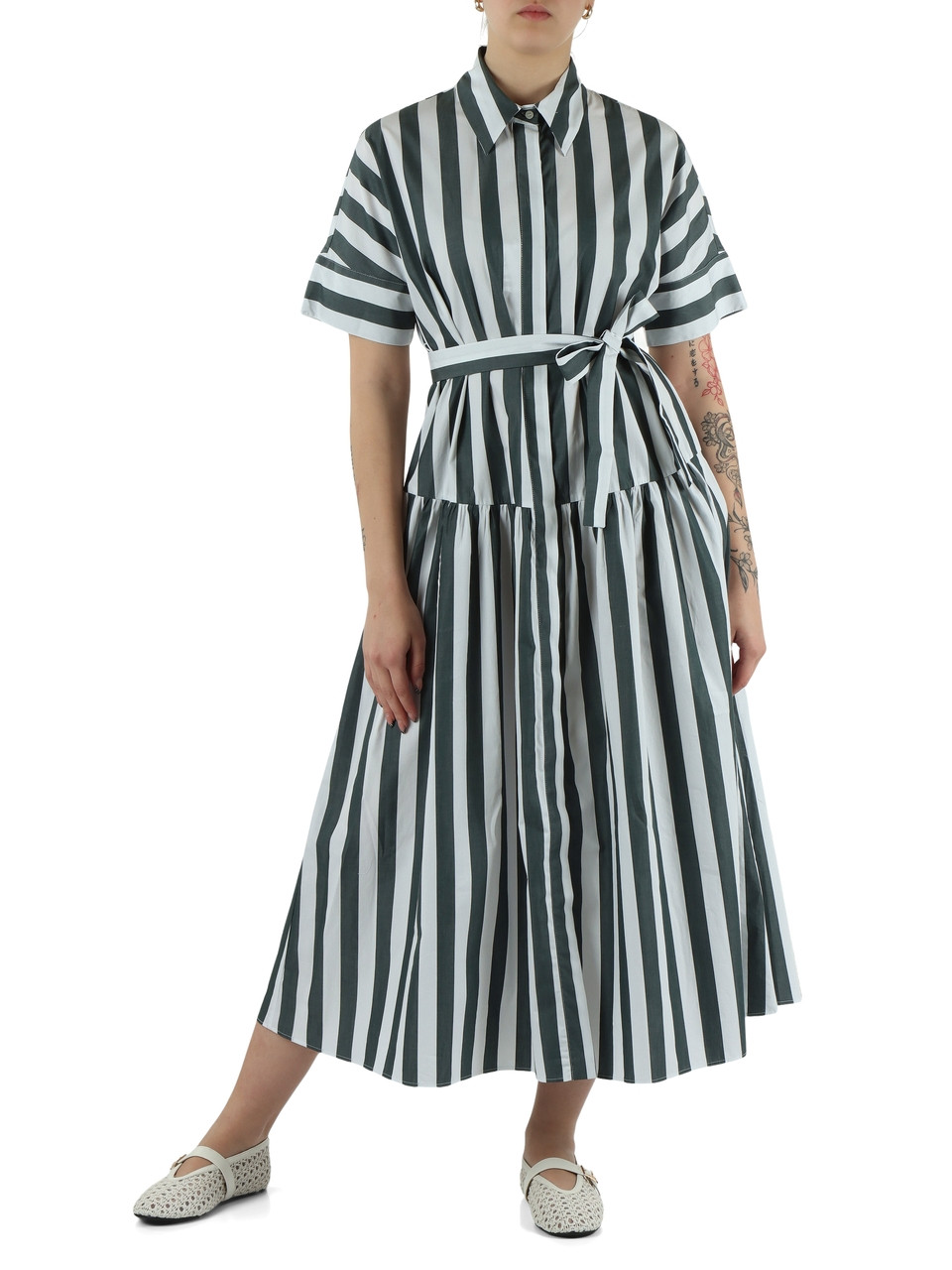VERDE | Abito chemisier in cotone FAUNA con cintura