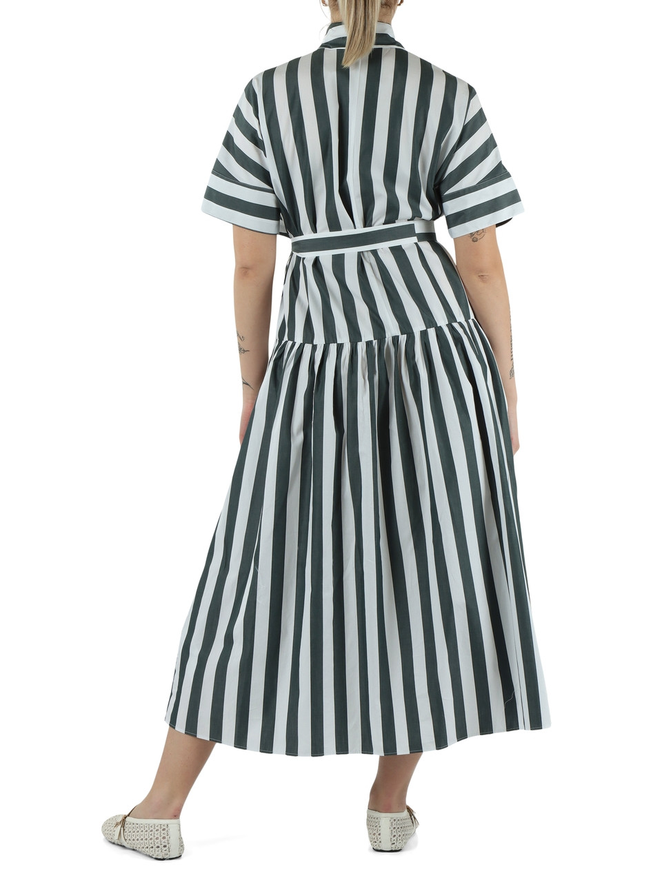 GRÜN | Chemisier-Kleid aus Baumwolle FAUNA mit Gürtel