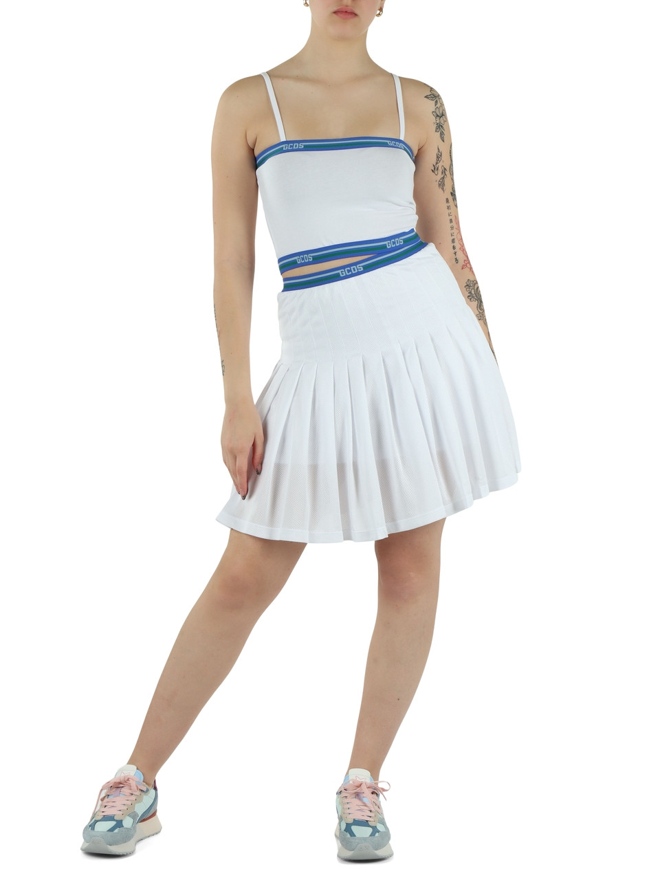 BIANCO | Gonna a pieghe Essentials in tessuto tecnico traforato