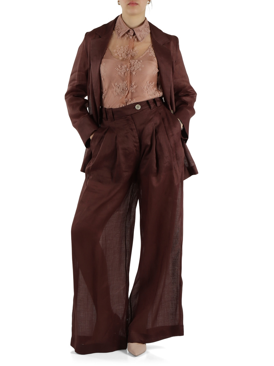 MARRONE | Giacca monopetto in ramiè CLASSE