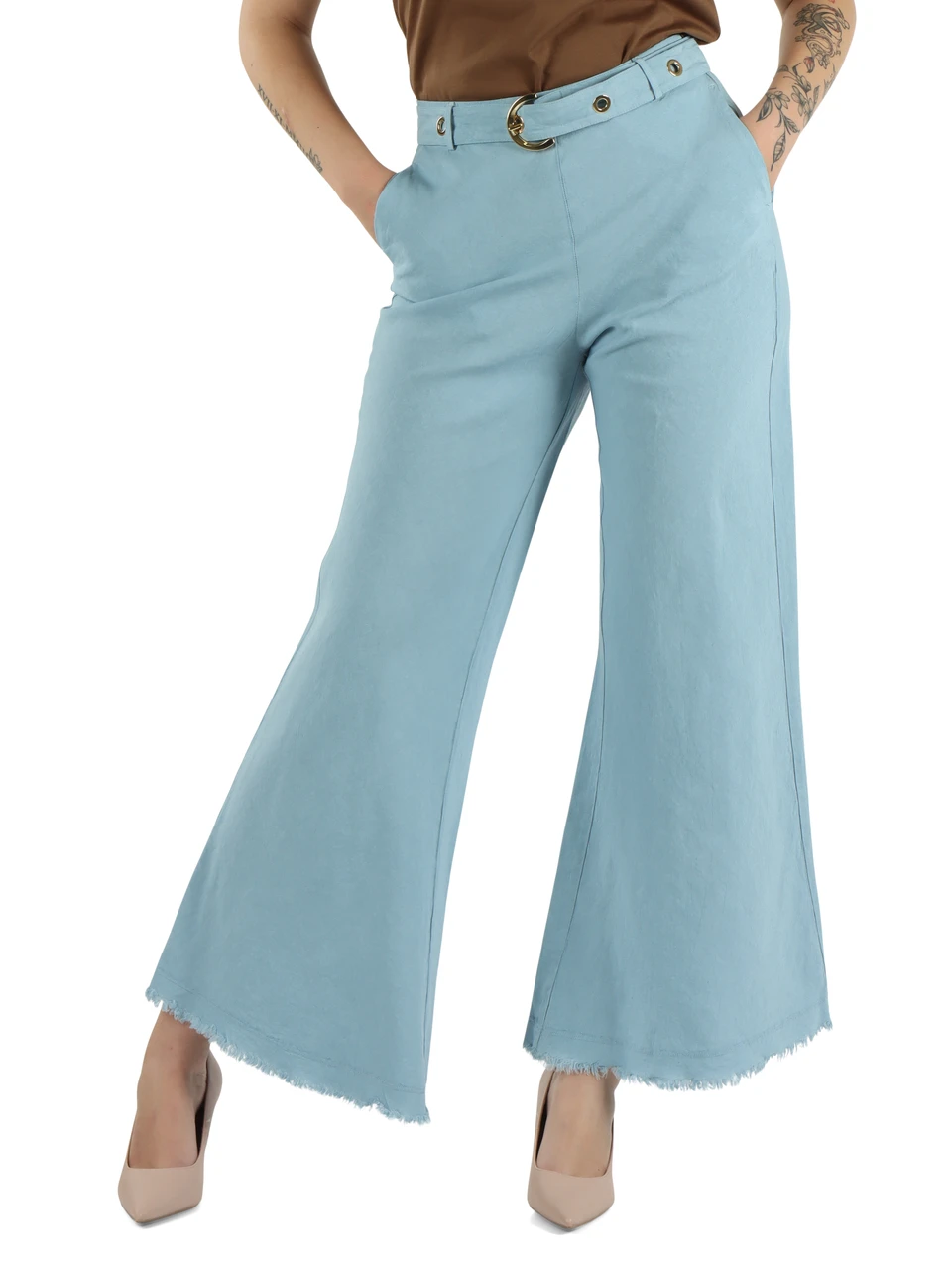 AZZURRO | Pantalone con cintura LEILA in lino stretch