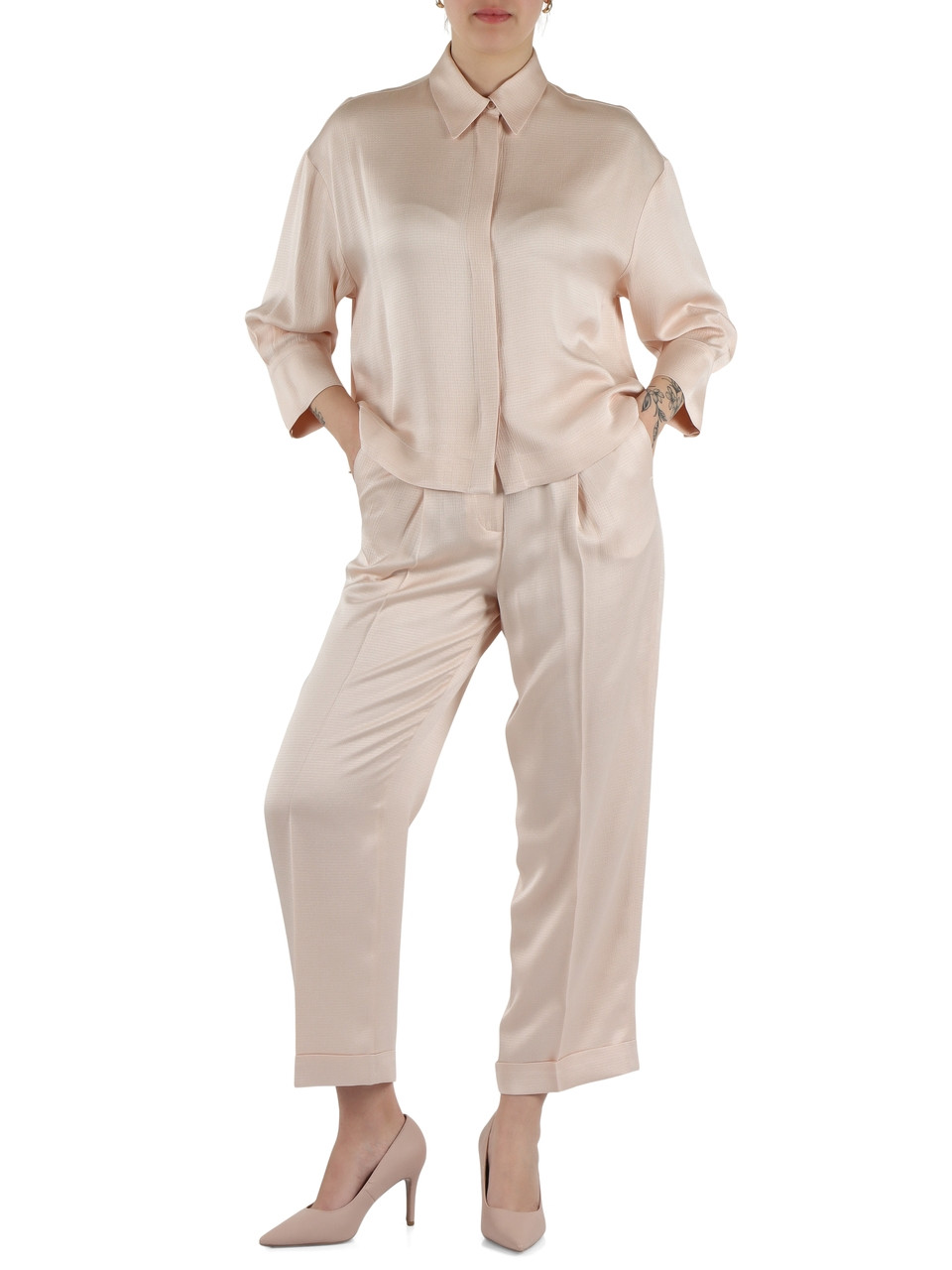 ROSA | Pantaloni in raso fluido martellato di misto viscosa
