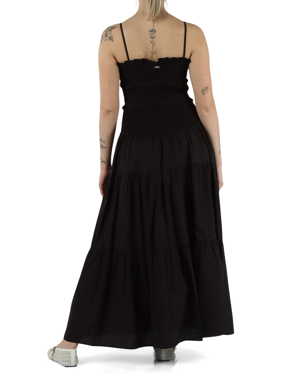 SCHWARZ | Stufenkleid aus Baumwolle mit Smok-Oberteil