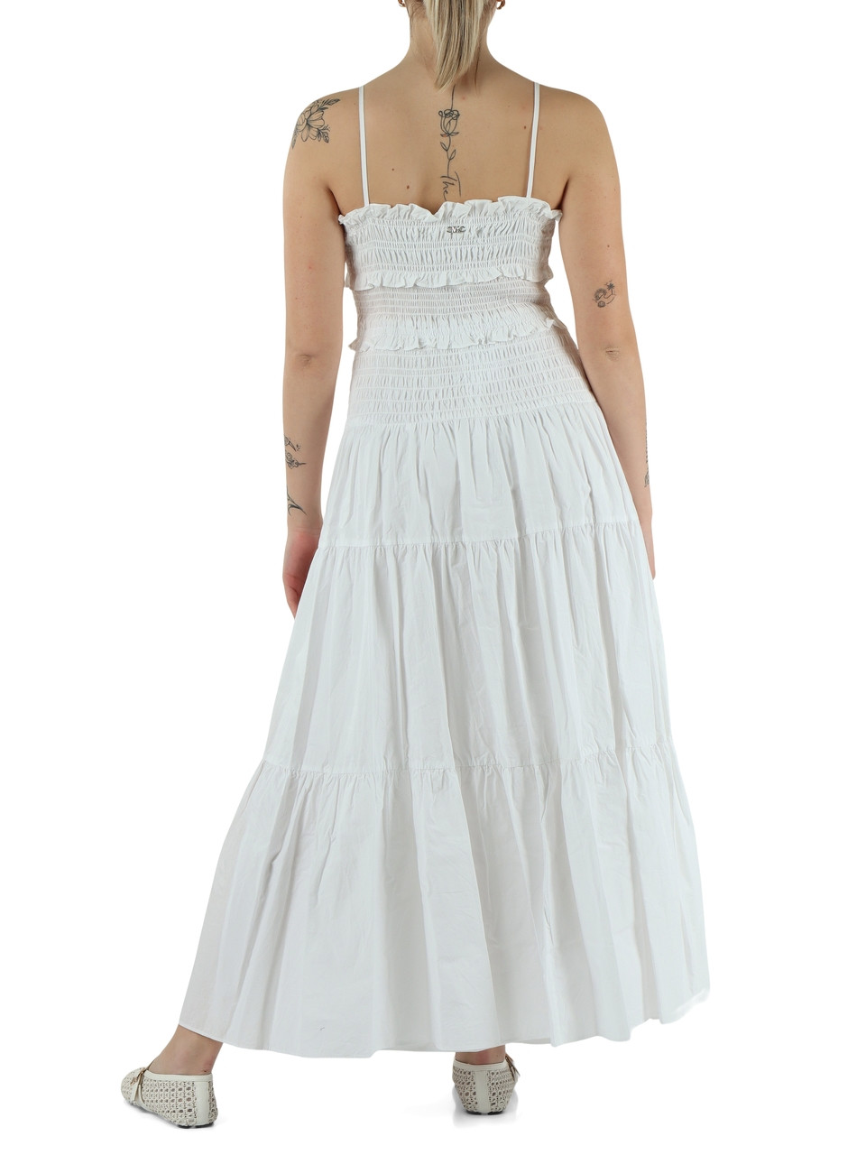 WEISS | Stufenkleid aus Baumwolle mit Smok-Oberteil