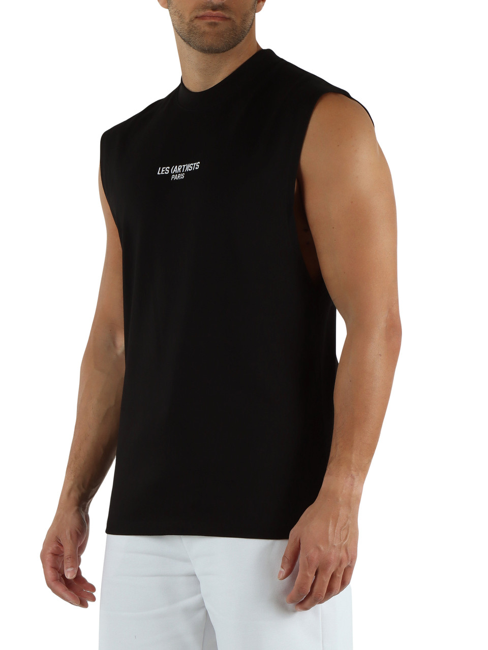 NERO | T-shirt smanicata in cotone con ricamo logo