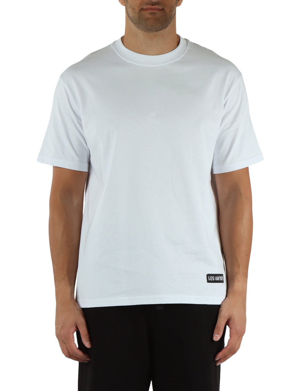 BIANCO | T-shirt in cotone con patch logo in fondo