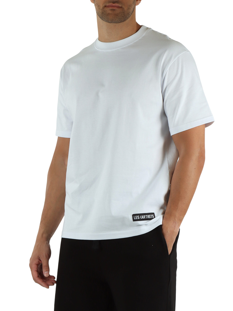 BIANCO | T-shirt in cotone con patch logo in fondo