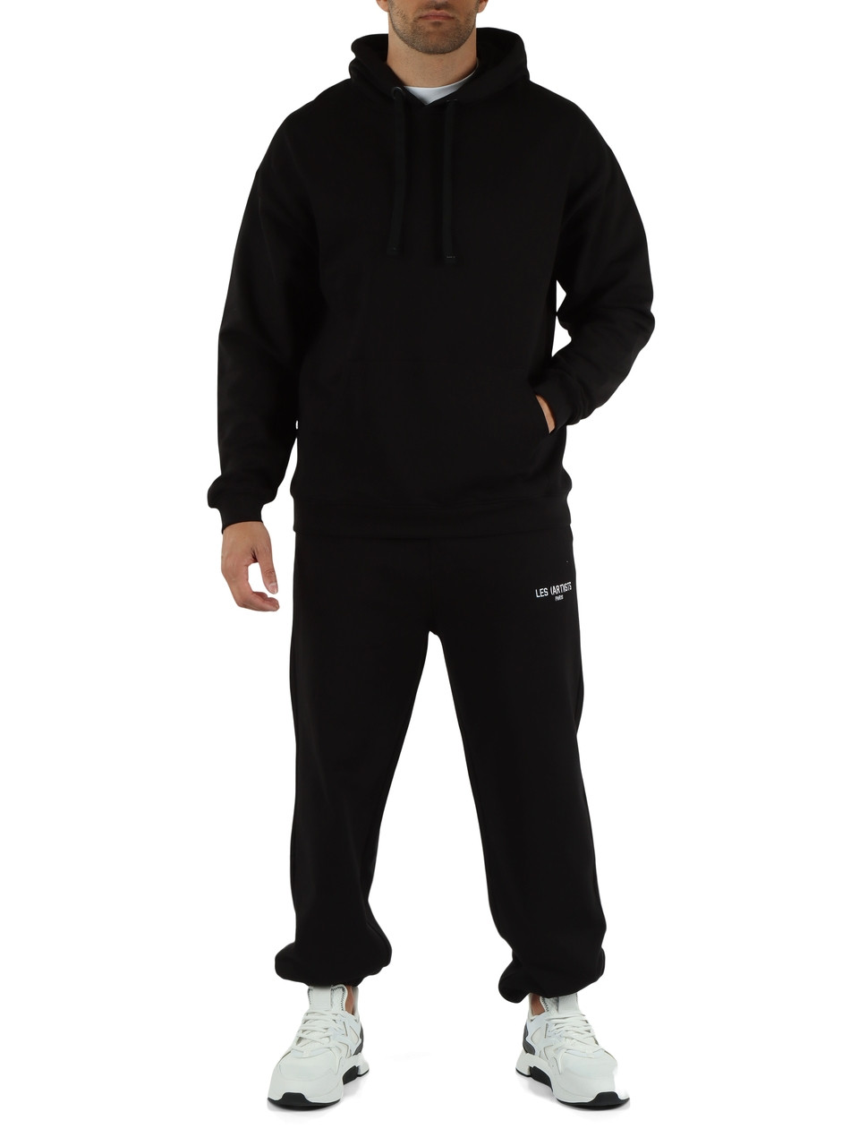 NERO | Pantalone sportivo in cotone garzato con ricamo logo