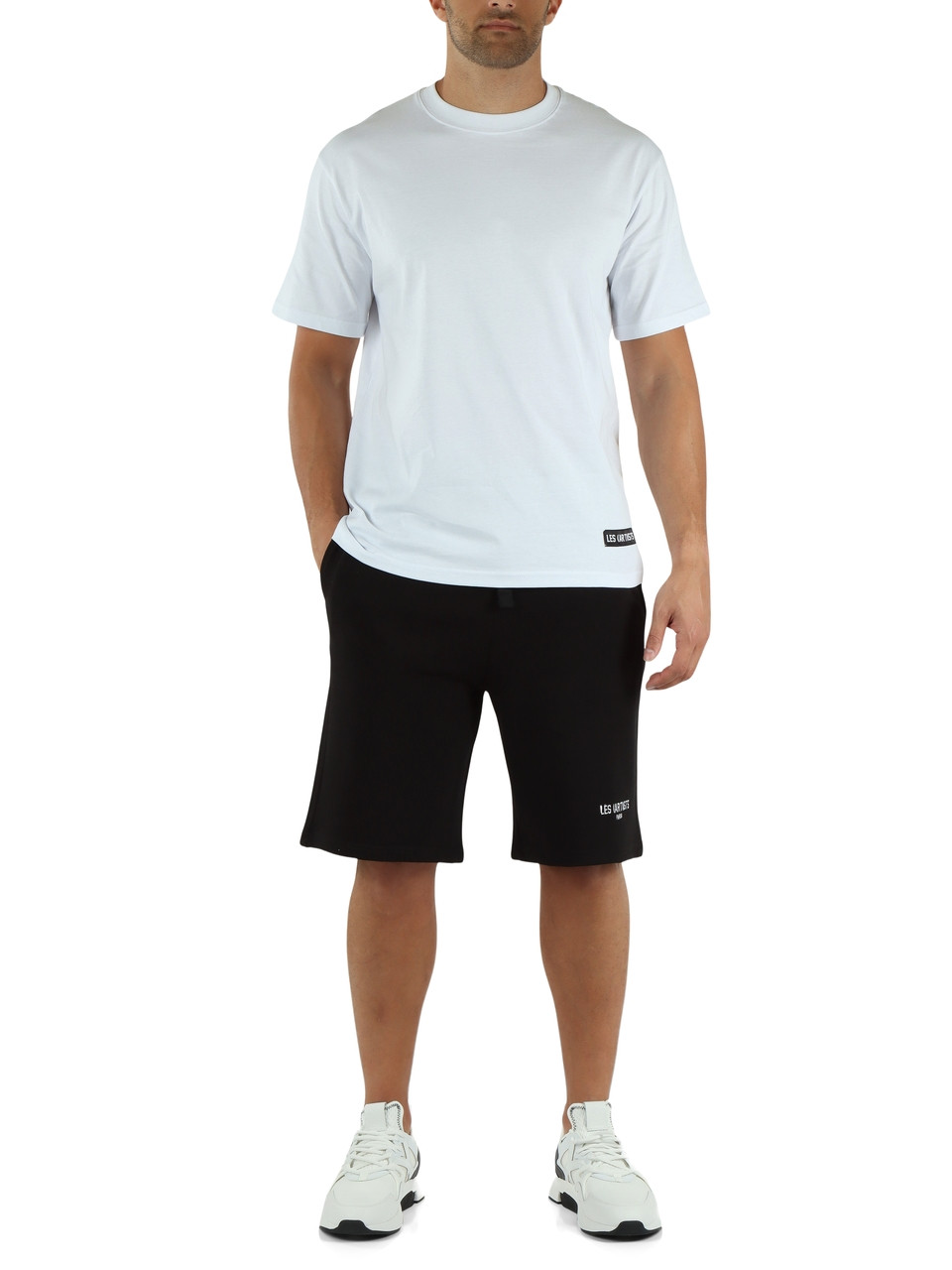 NERO | Pantaloncini sportivi in cotone garzato con ricamo logo