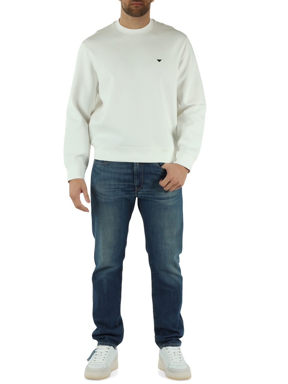 BIANCO | Felpa girocollo regular fit in misto cotone
