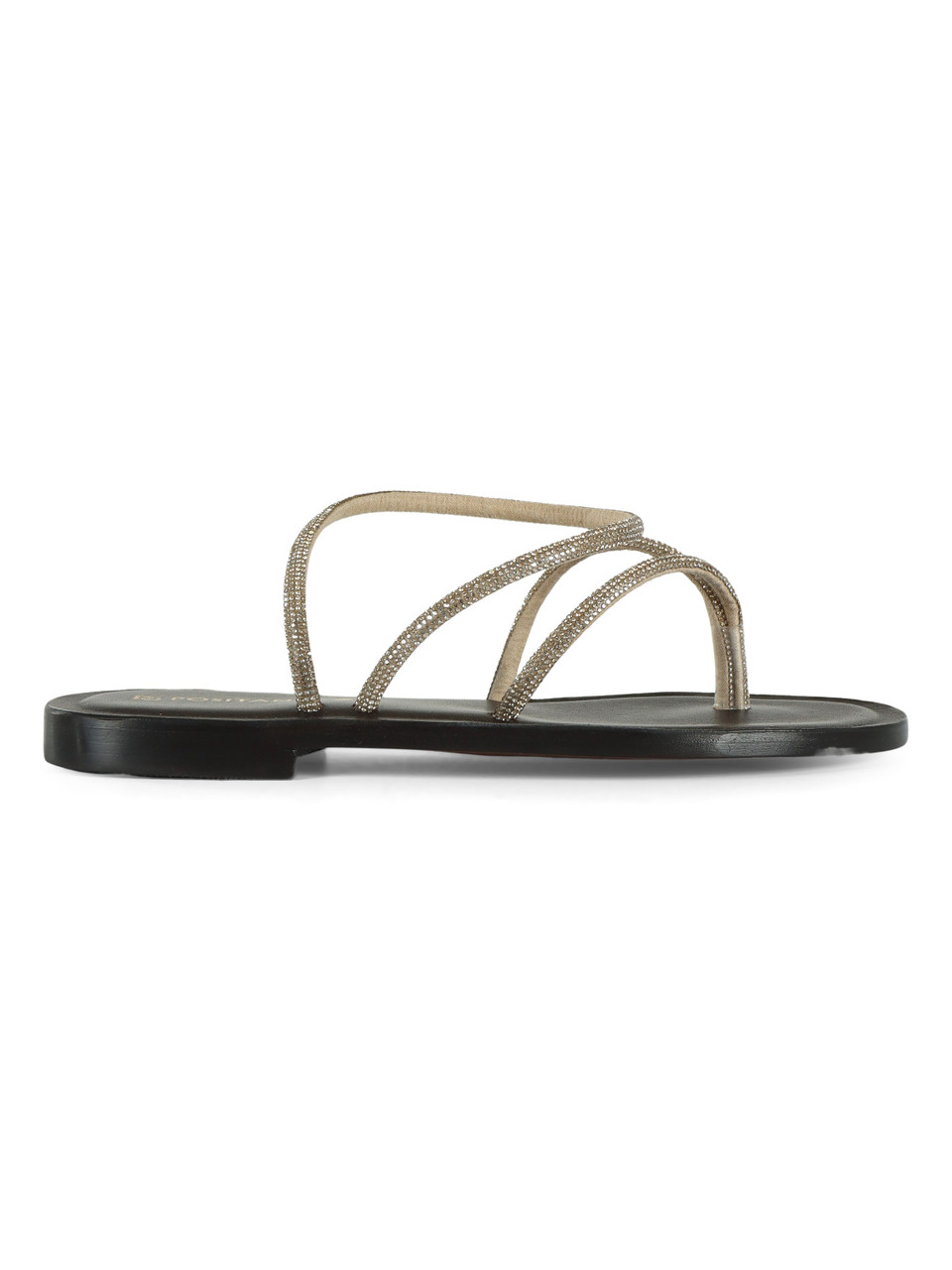 MARRONE | Sandali infradito in pelle 3055 con strass