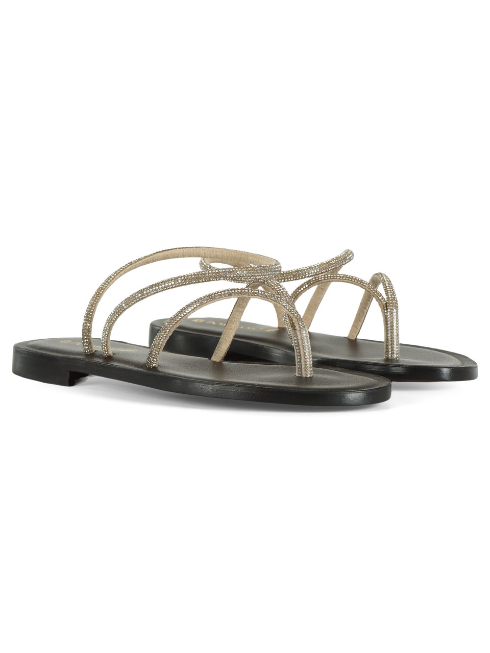 MARRONE | Sandali infradito in pelle 3055 con strass