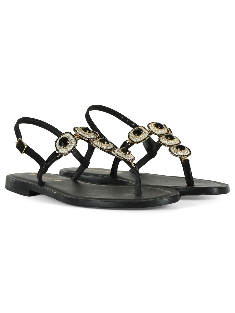 NERO | Sandali infradito in suede 3019 con pietre applicate