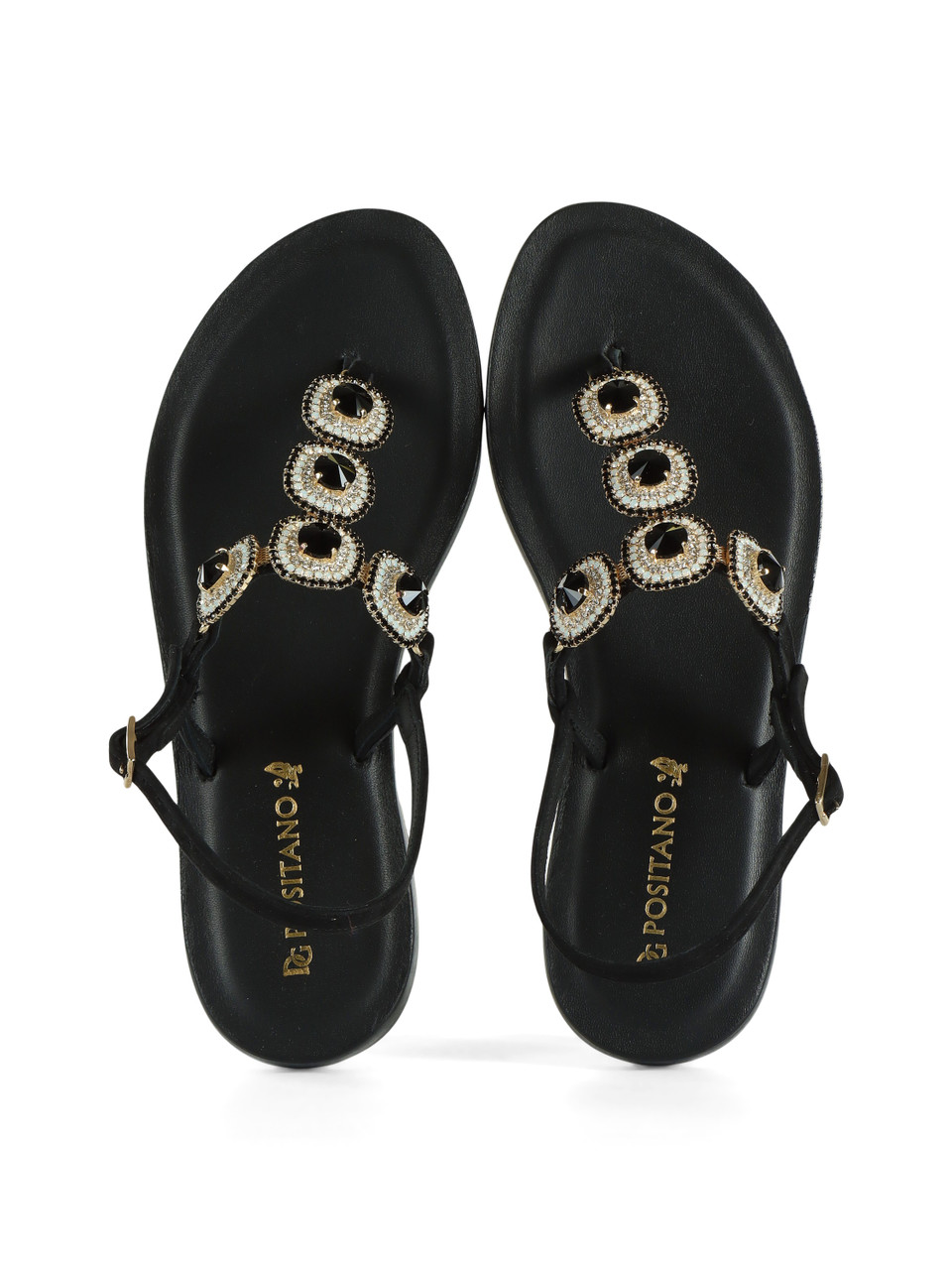 NERO | Sandali infradito in suede 3019 con pietre applicate