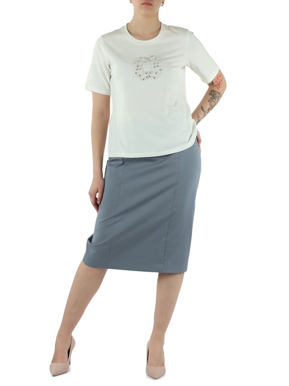 OFF WHITE | T-shirt in cotone stretch con logo in strass