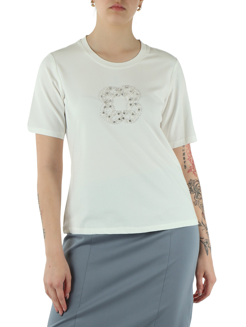 OFF WHITE | T-shirt in cotone stretch con logo in strass