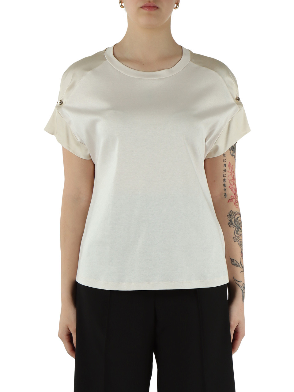 BEIGE | T-shirt in jersey di cotone e raso di viscosa