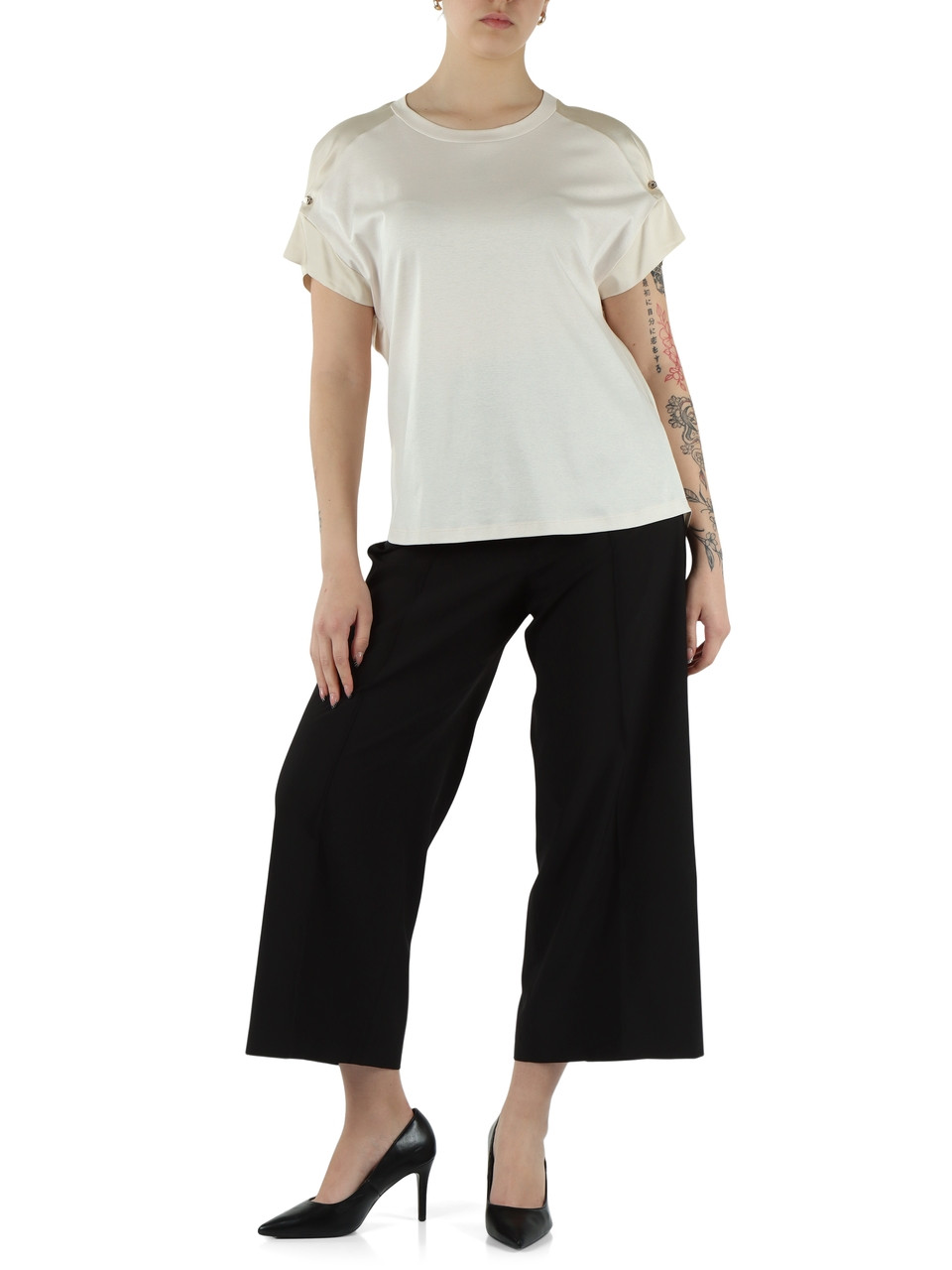 BEIGE | T-shirt in jersey di cotone e raso di viscosa