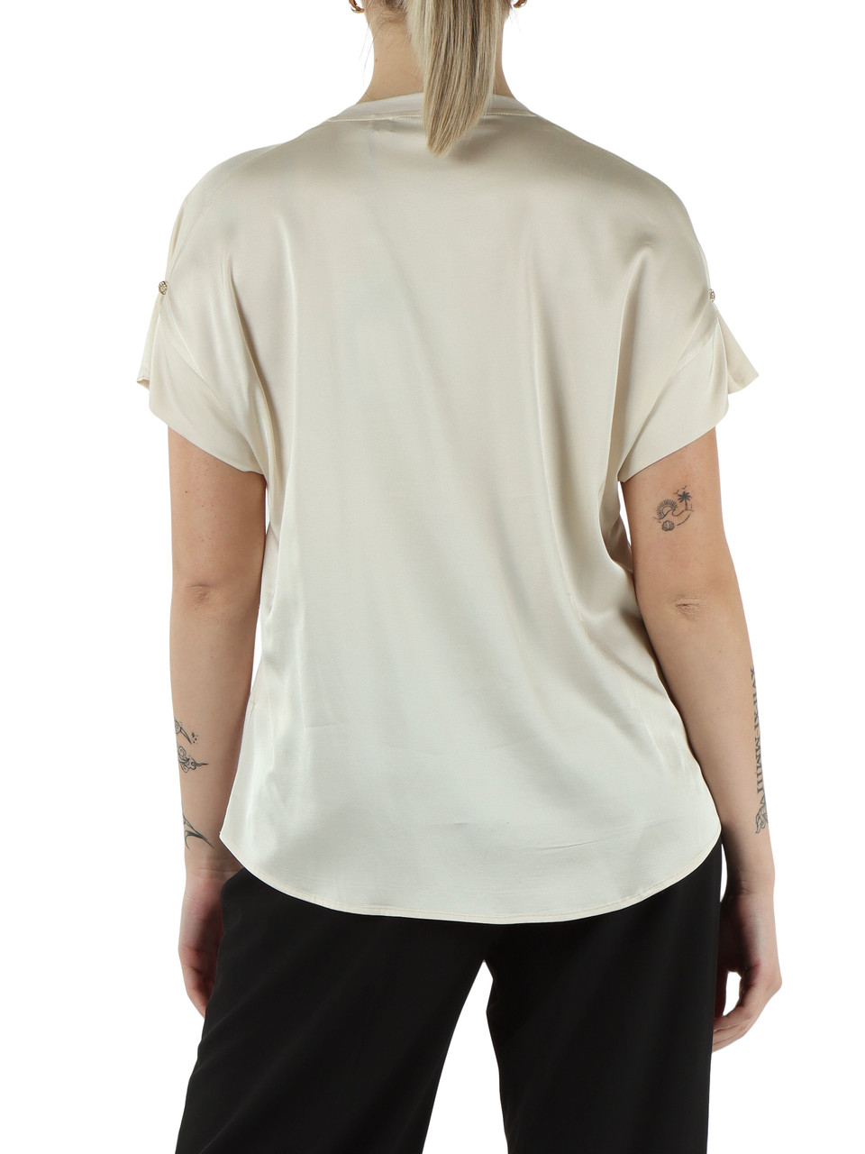 BEIGE | T-shirt in jersey di cotone e raso di viscosa