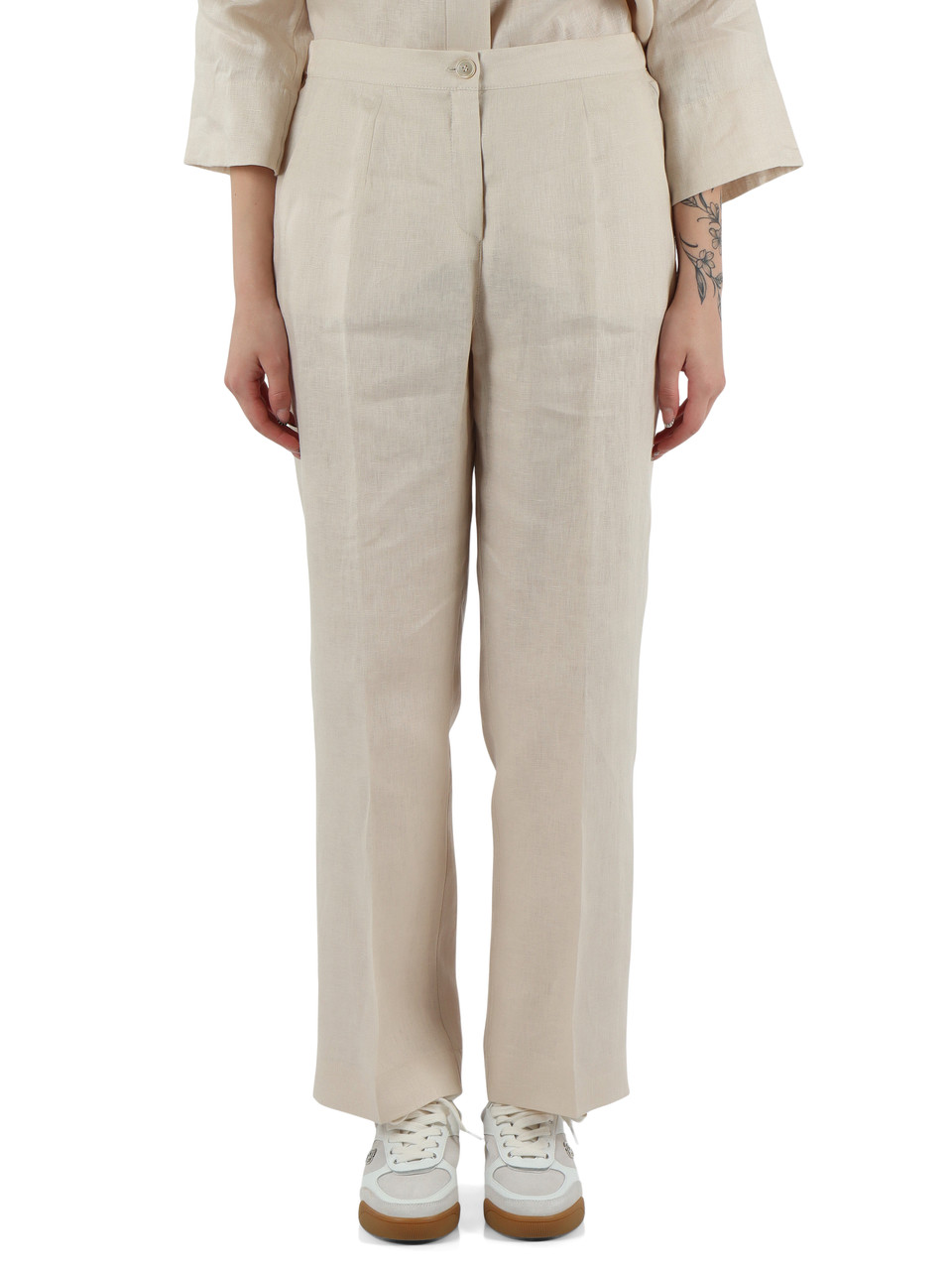 BEIGE | Pantaloni taglio dritto in lino