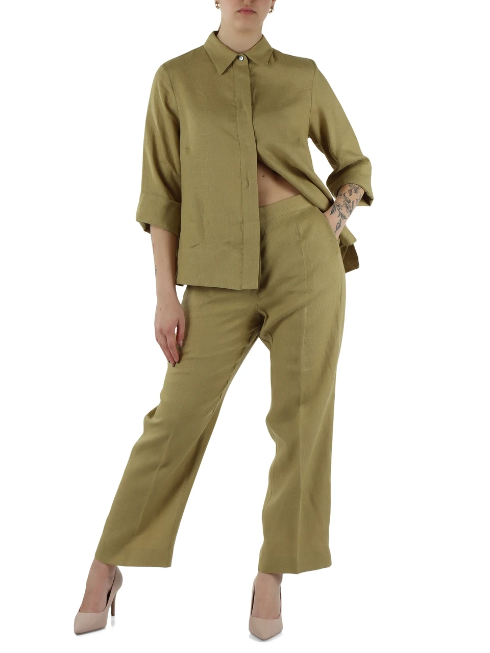 VERDE | Pantaloni taglio dritto in lino
