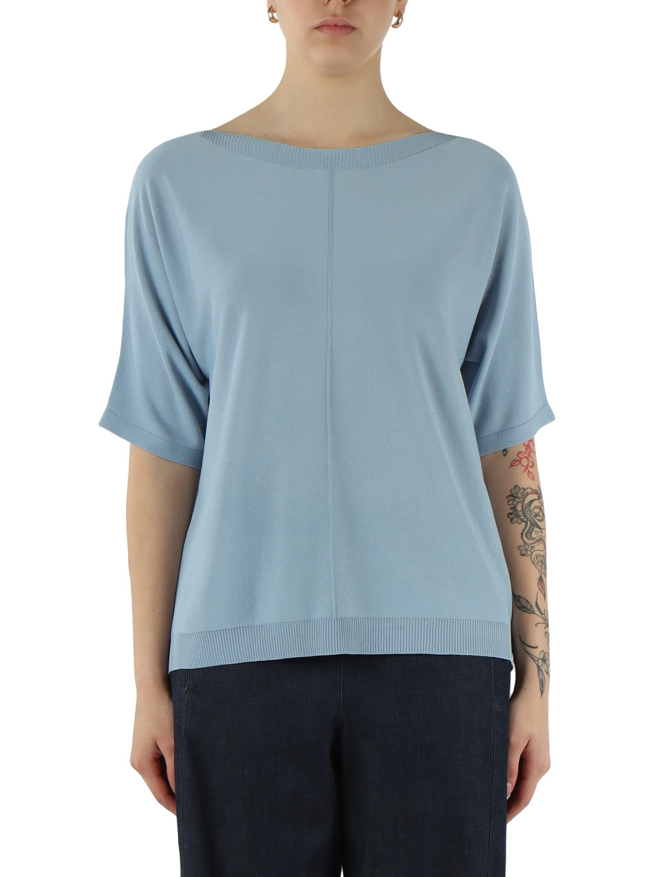 AZZURRO POLVERE | Maglia manica corta in filato di misto viscosa