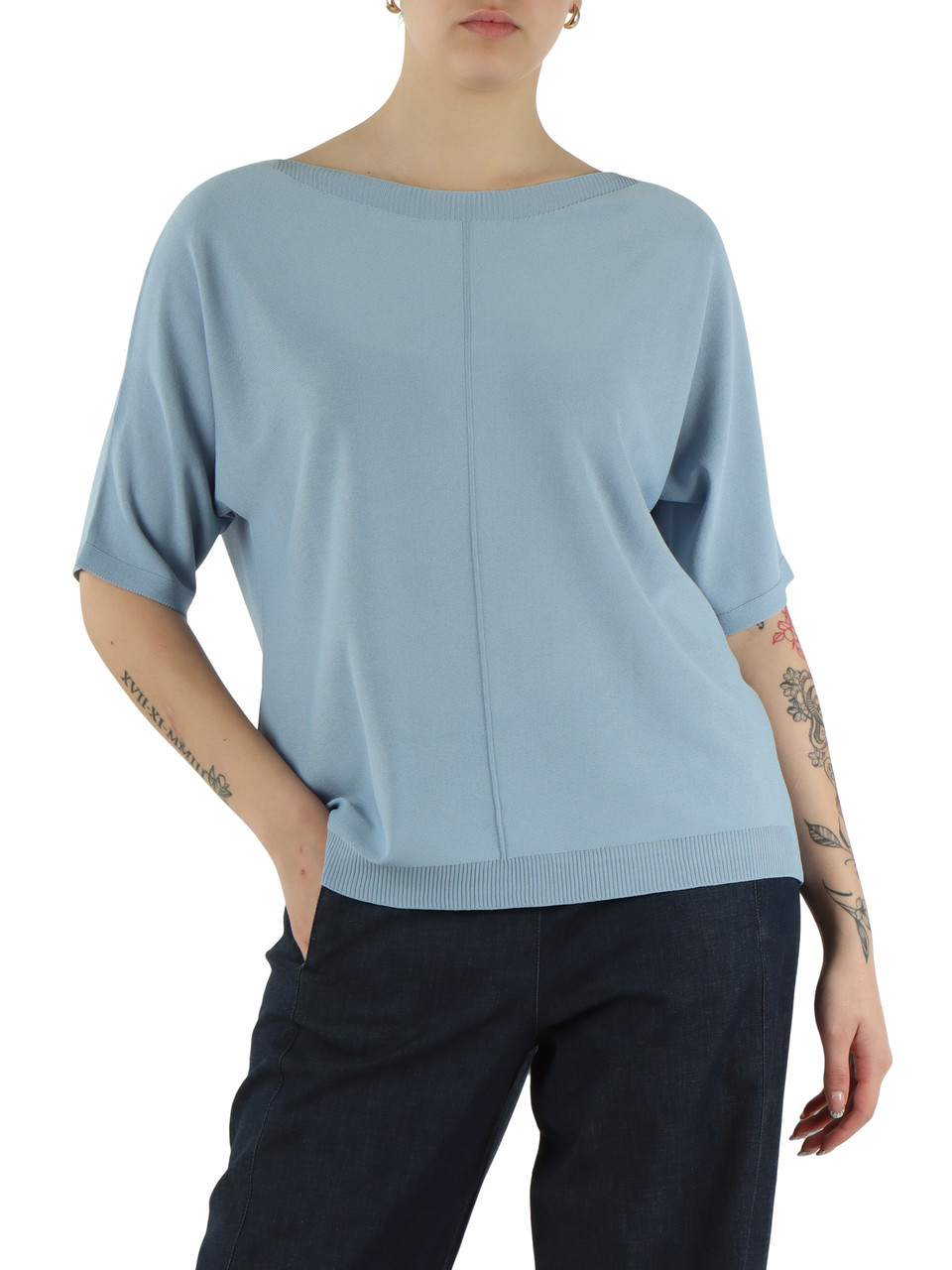 AZZURRO POLVERE | Maglia manica corta in filato di misto viscosa