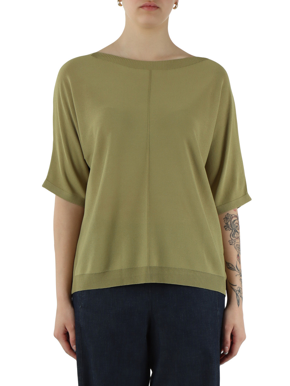 VERDE | Maglia manica corta in filato di misto viscosa