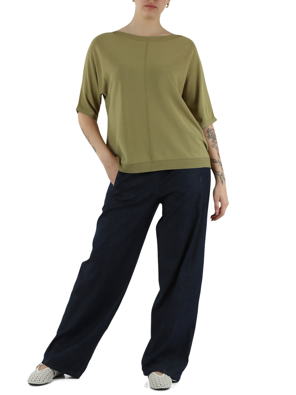 VERDE | Maglia manica corta in filato di misto viscosa