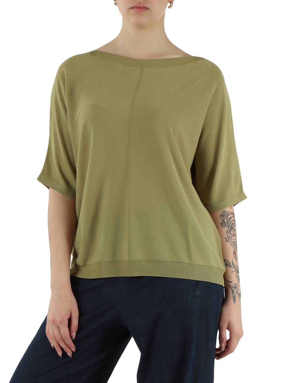 VERDE | Maglia manica corta in filato di misto viscosa