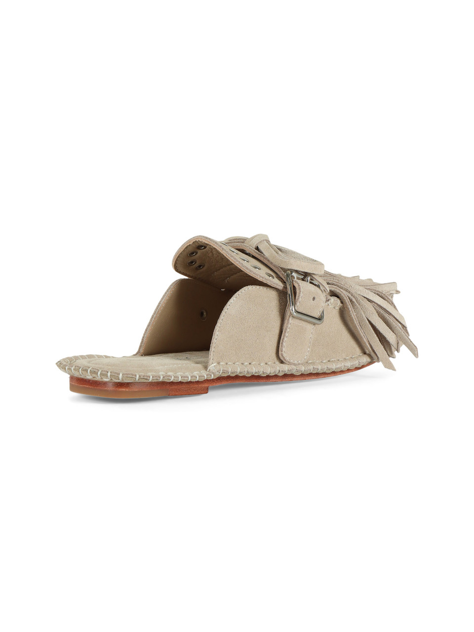 BEIGE | Mocassino mule in suede con frange