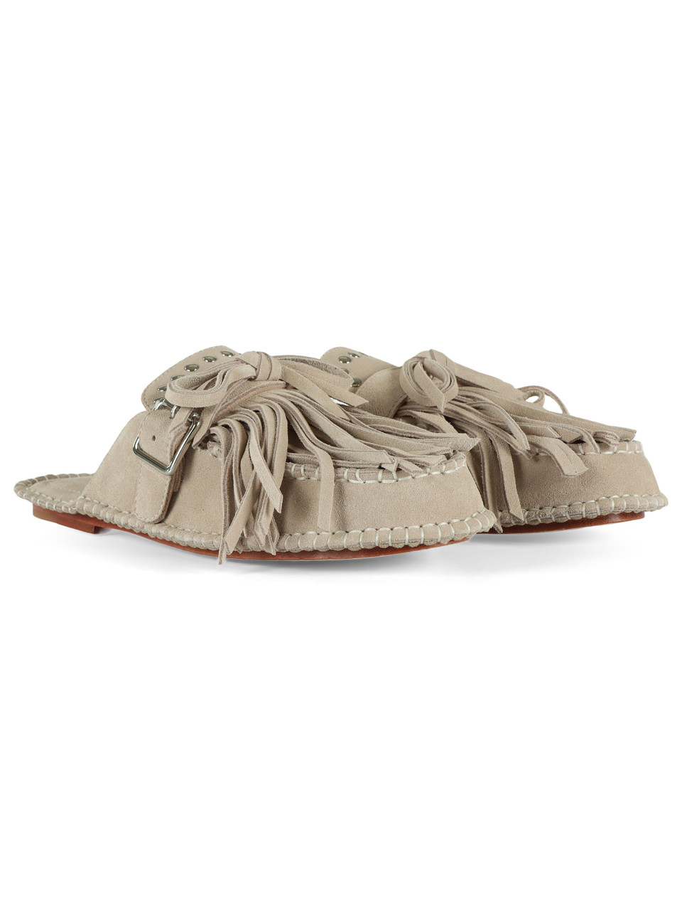 BEIGE | Mocassino mule in suede con frange