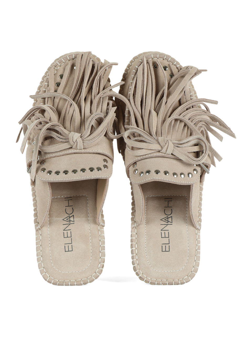 BEIGE | Mocassino mule in suede con frange