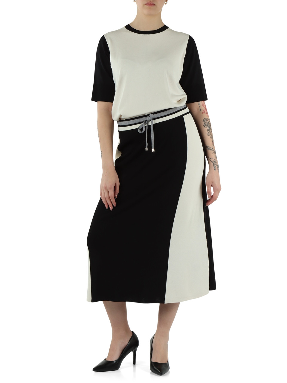 NERO | Gonna midi color block in misto viscosa