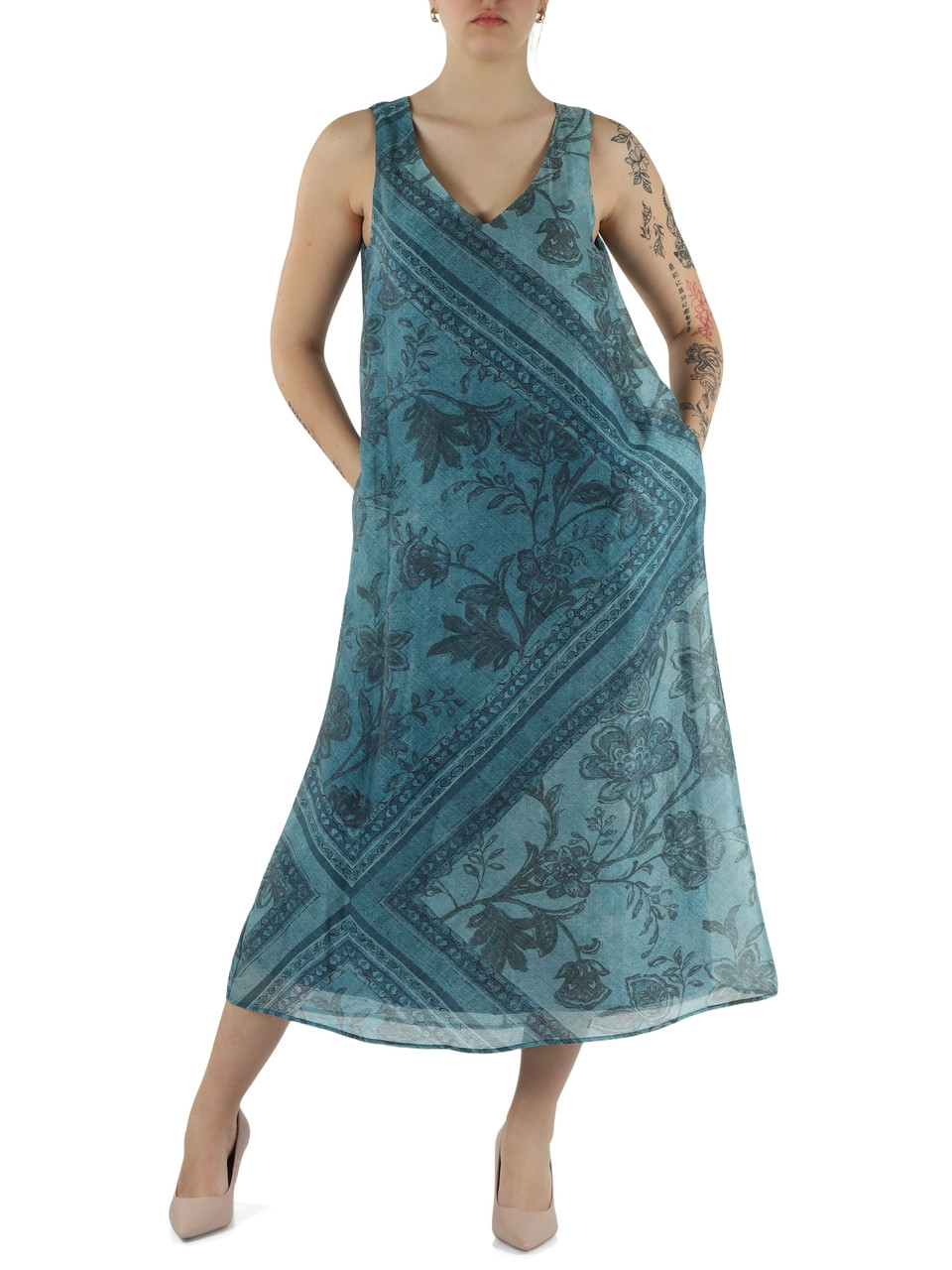 AZURBLAU | Midikleid mit Print aus Lyocell-Mischung